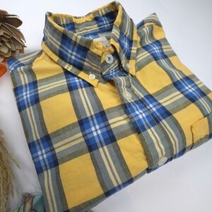 Aeropostale Yellow and Blue Plaid Men's Long Sleeve Shirt S